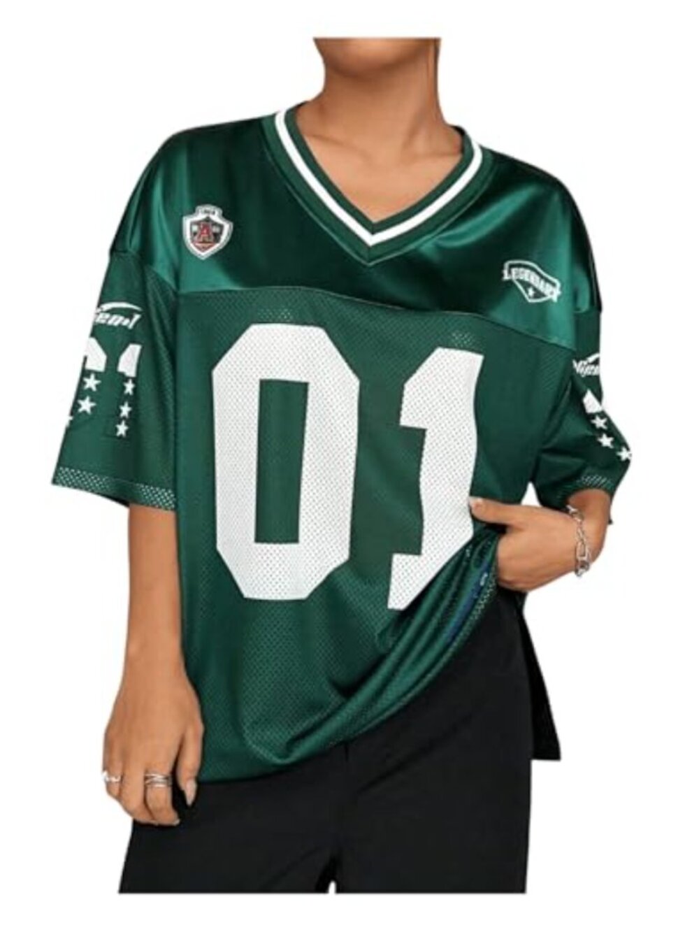 Plus Size Football Jersey T Shirt Oversized V-Neck Half Sleeve Streetwear Top